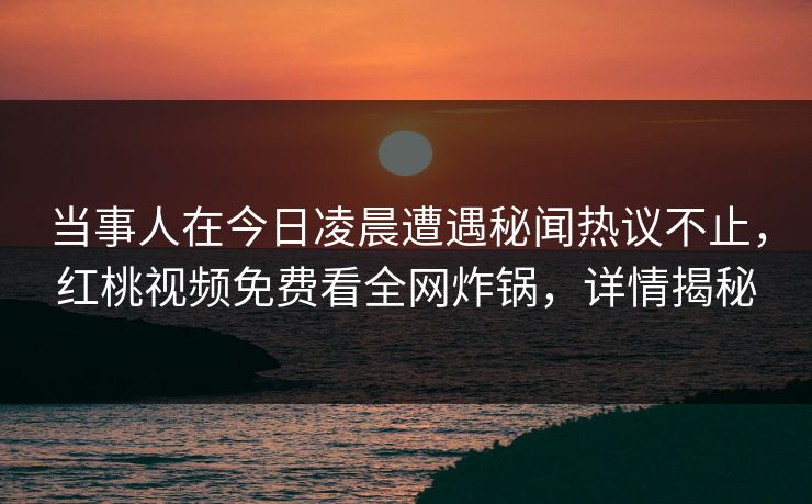 当事人在今日凌晨遭遇秘闻热议不止，红桃视频免费看全网炸锅，详情揭秘
