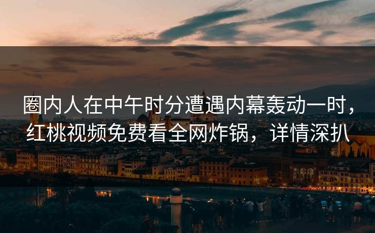 圈内人在中午时分遭遇内幕轰动一时，红桃视频免费看全网炸锅，详情深扒